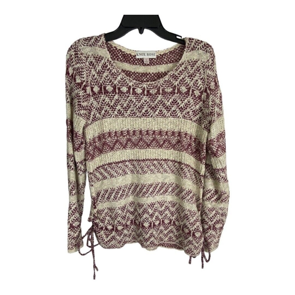 Knox Rose Womens Sweater Size Small Maroon Tie Waist Long Sleeve Tie Waist